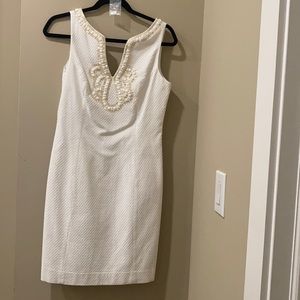 Lilly Pulitzer White and Gold Beaded Dress Size 4